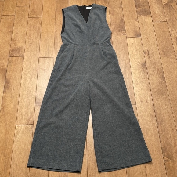Oak & Fort herringbone tweed jumpsuit XS gray sleeveless wide leg pant suit - Picture 9 of 16